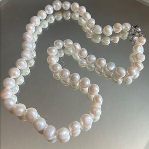 24” 10–12mm White BAROQUE CULTURED FRESHWATER PEARL Necklace 925 Clasp